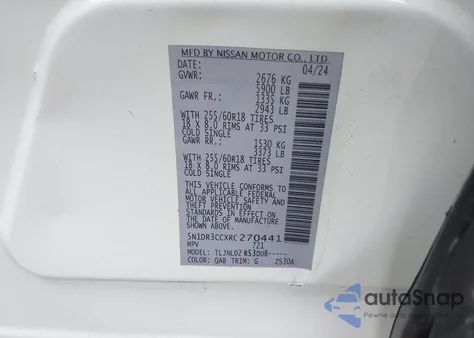 2024 Nissan Pathfinder Sl 4Wd from USA, damaged, VIN 5N1DR3CCXRC270441